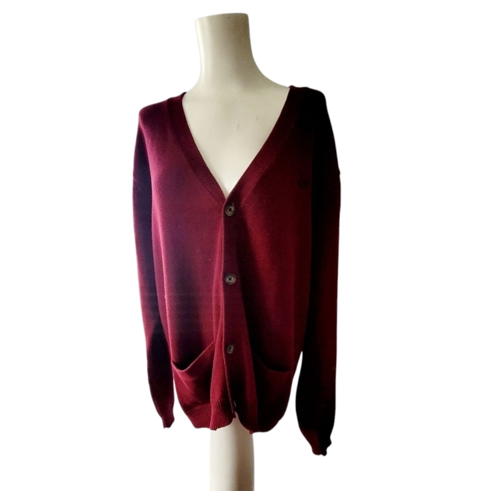 Chaps Men's Classic Grandpacore Cardigan Burgundy Sweater Size Large Preppy